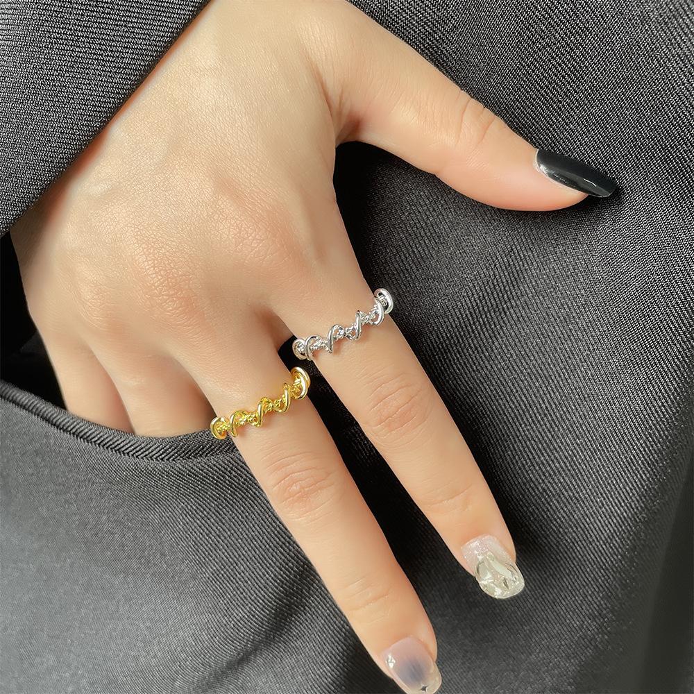 New spiral winding line ring open tail ring niche design curve wave plain ring ring ring
