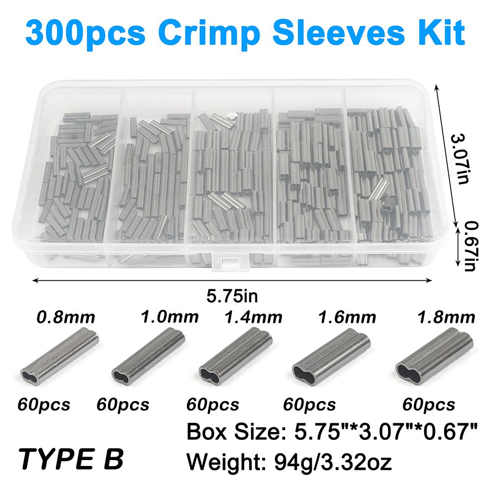 

300 шт./Коробка Набор обжимных гильз для рыбалки Двуствольные обжимные гильзы Медные обжимные гильзы Трубки Соединитель для лески Снасти