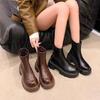 Mode Plateauschuhe Stiefeletten 2025 Herbst und Winter runde Spitze mittlerer Absatz Reißverschluss hinten vielseitige britische Martin-Stiefel Damenstiefel