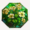 Stained Glass Window Panel with White Flowers, Circular Art Decor Umbrella, Cute Umbrella with Cute Design, Portable 3-Fold Compact Umbrella for Men &