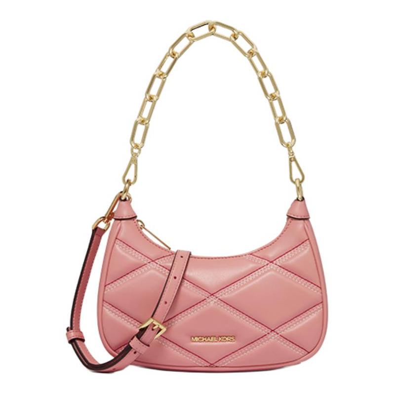 MICHAEL KORS Cora Gold Logo Diamond Quilted Zipper Closure Faux Leather Underarm Bag Hand Shoulder Crossbody Bag Medium Women s Rose Pink золотой