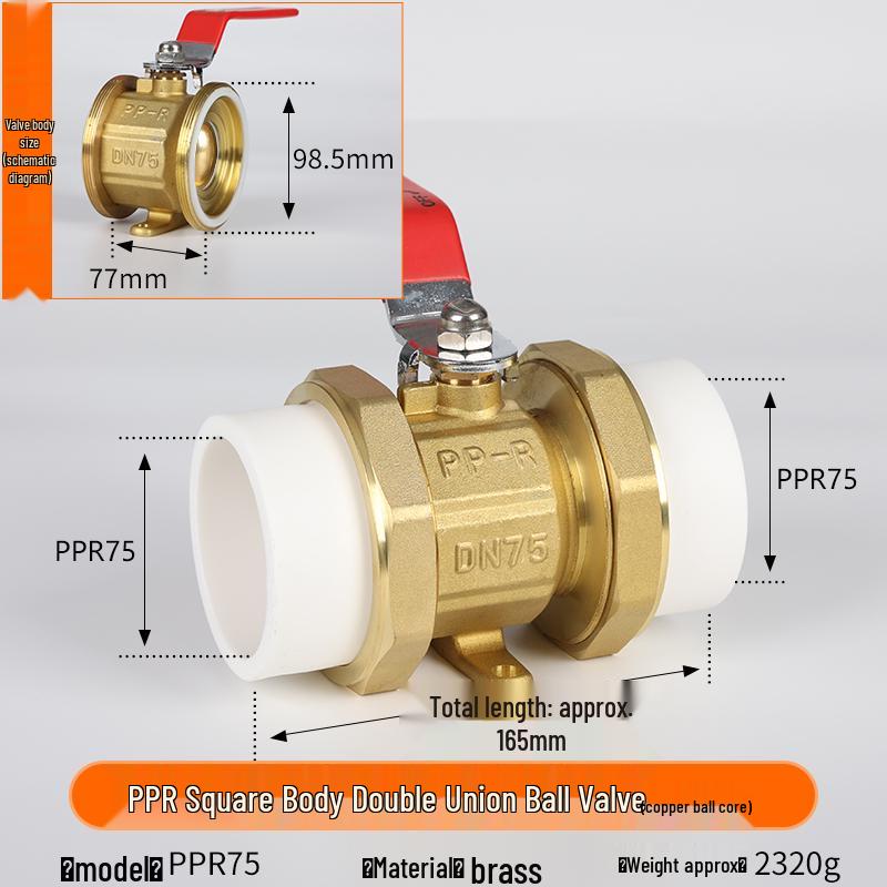 Yanghang PPR Doppelverschraubung Kupferkugelhahn, Wasserrohrfittings Verbinder, Heißschmelz 20 Schalter, 6-Punkt, 25mm Ventil.