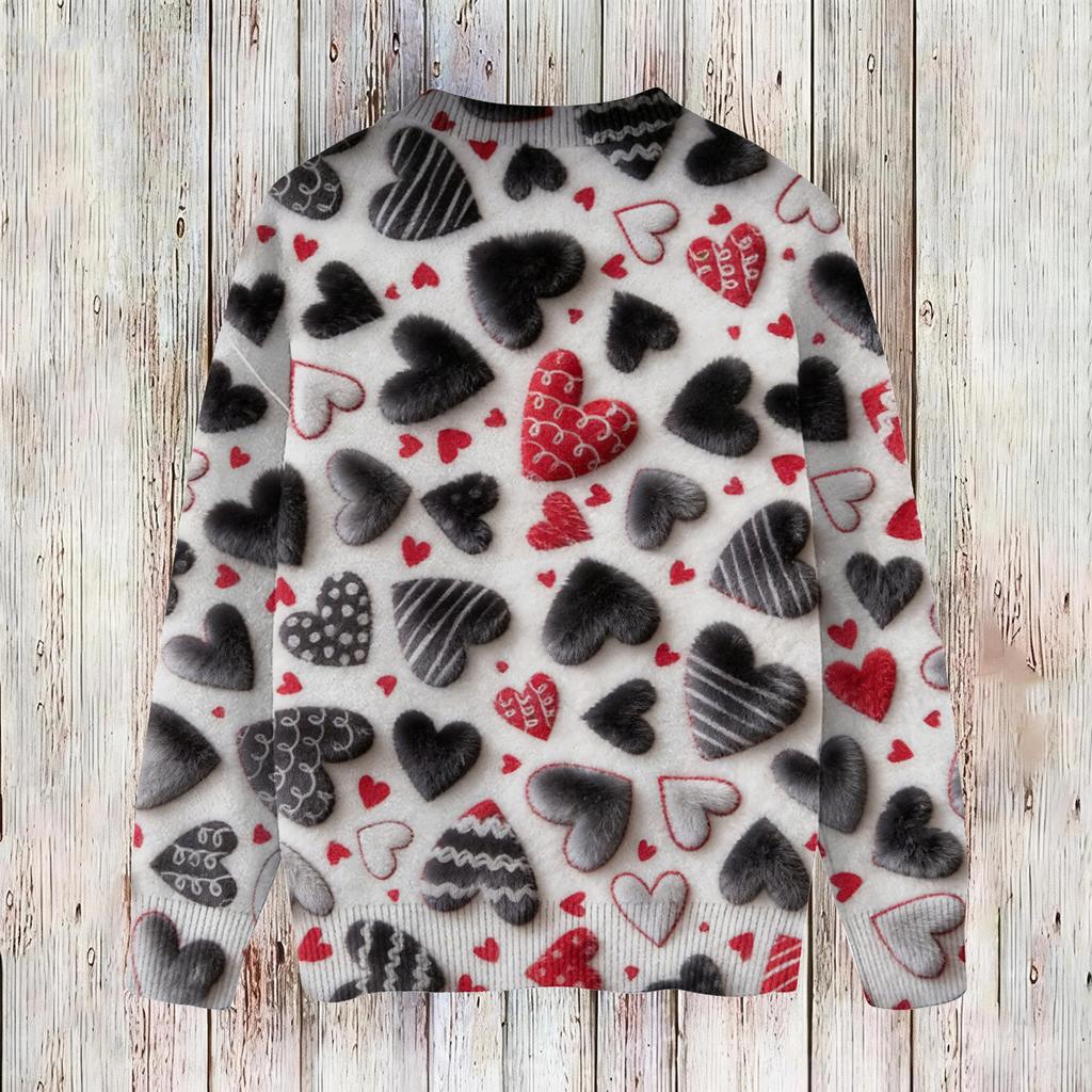 Women's Fashion Casual Long,Sleeve Valentine's Day Round,Neck Knit Pullover Top