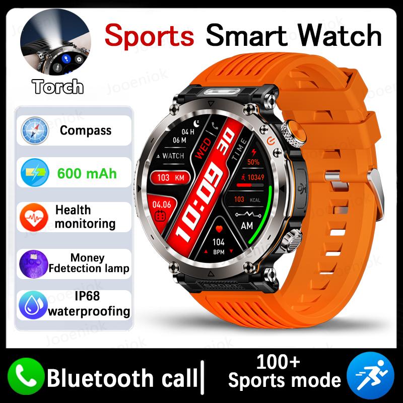 

Military Smart Watch Men Compass LED Flashlight 600mAh large Battery 1.7 Screen Health monitor Sport BT Call Smartwatches New