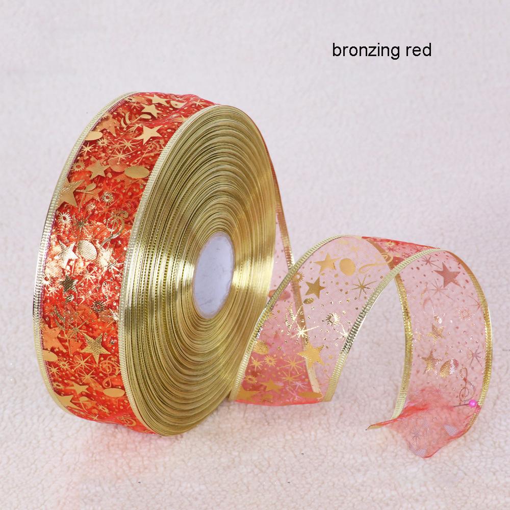Christmas Decoration Ribbon Width Powdered Gilding Ribbon Gift Packing Ribbon Wedding Festival Xmas Party Decor 100 Yards/Roll