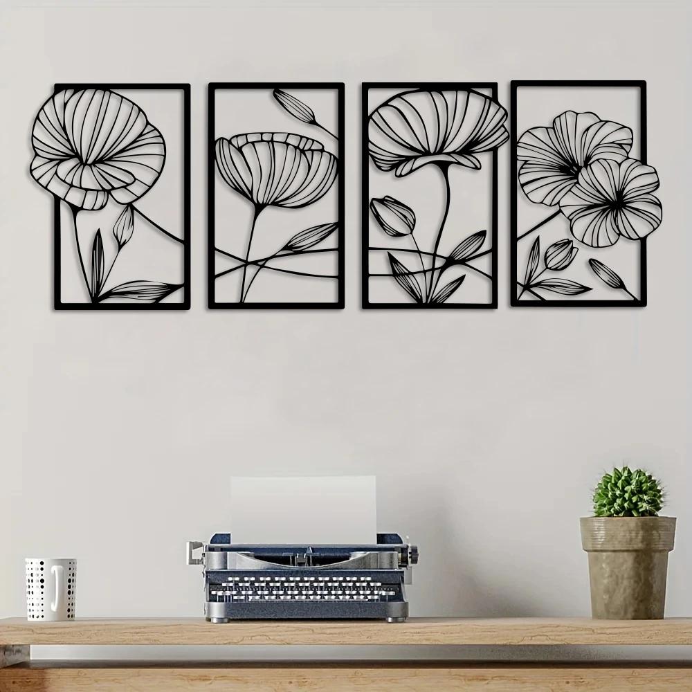 Metal Lotus Flower Wall Decor,1pc Abstract Floral Aesthetic Splicing Line Art,Minimalist Hanging Wall decoration,Wall Sticker