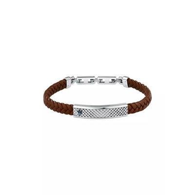 Jewels Silver Stainless Steel With Brown Recycled Leather Bracelet JM525AVE37 For Men