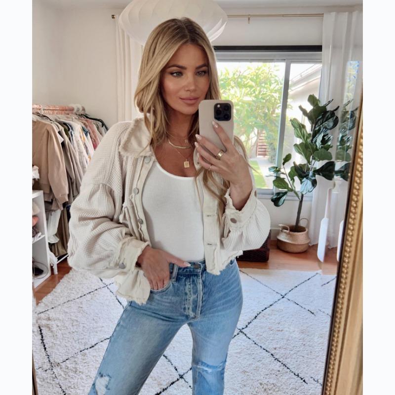 

VEZFAA Женская мода Повседневный однотонный принт Осень Зима Длинный рукав Поло воротник куртки и пальто M абрикосовый