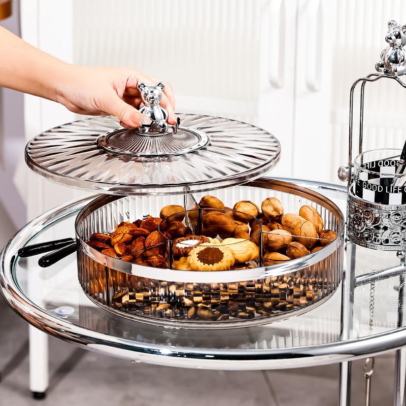 Snack Obst Unterteilter Teller Box Serviertablett Ständer mit Deckel Süßigkeitenplatte Fach Aufbewahrung Lebensmittel Nüsse Trockenfrüchte Kunststoffschale