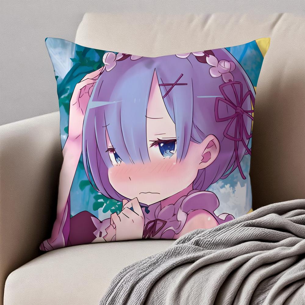 Fantasy Popular Anime RRe Zero Cushion Cover Pillowcase Antidustmite Invisible Zipper Short Plush Sofa Cushion