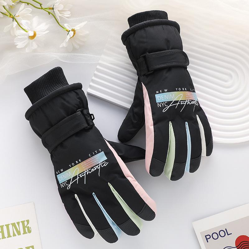 Ski Gloves Cartoon Women's Waterproof Thickened Velvet Touch Screen Cycling Windproof Outdoor Cycling Winter Warm Gloves