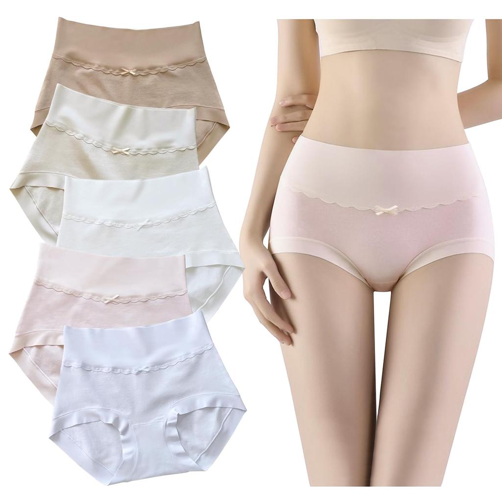 Panties Grade Natural Cotton Seamless Organic Deep Comfortable Suitable for Sensitive Plus Sizes Set [Mmlnrc] Women's 5-Pack Deep-Down [5A Material,