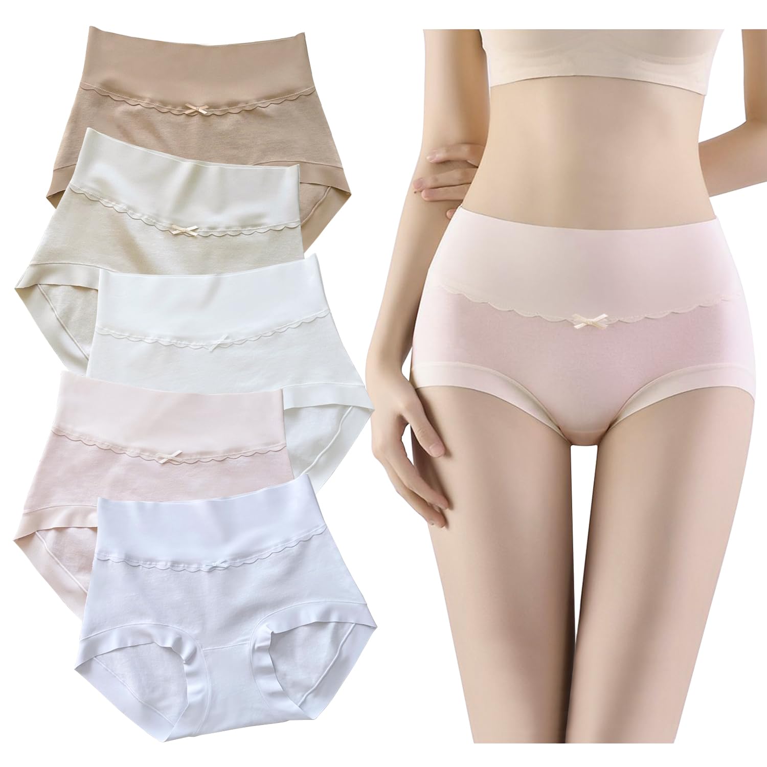 

Трусики Класс Натуральный Хлопок Бесшовные Органические Красивые Закрывающие Глубокие Подходят для Чувствительных Размеров Плюс Набор [Mmlnrc] Женский Набор из 5 штук Глубокой Посадки [5A