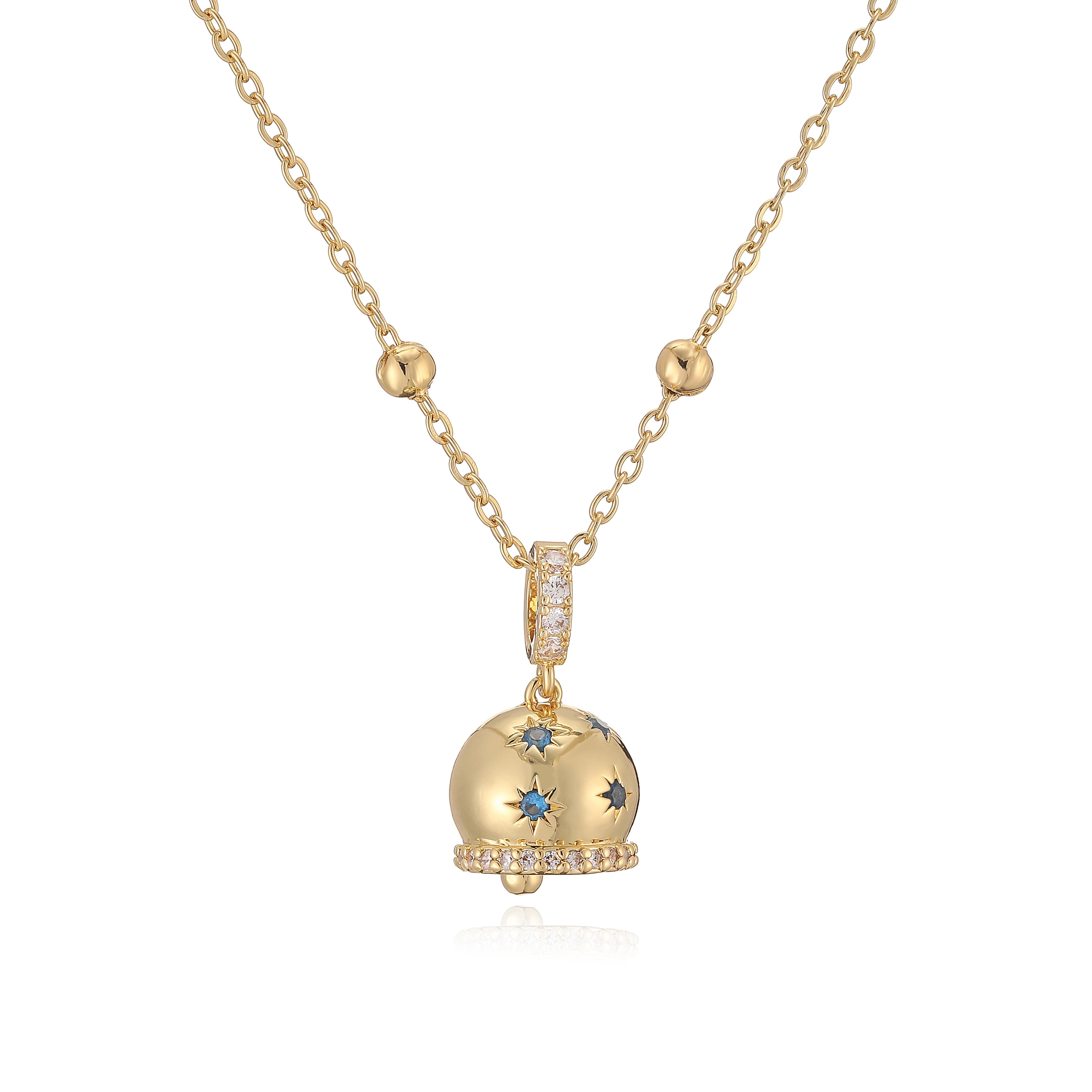 

HECHENG Copper 18K Gold-Plated Round CZ Stone Sun Bell Pendant Earrings Necklace Korean Minimalist Jewellery 1 Piece