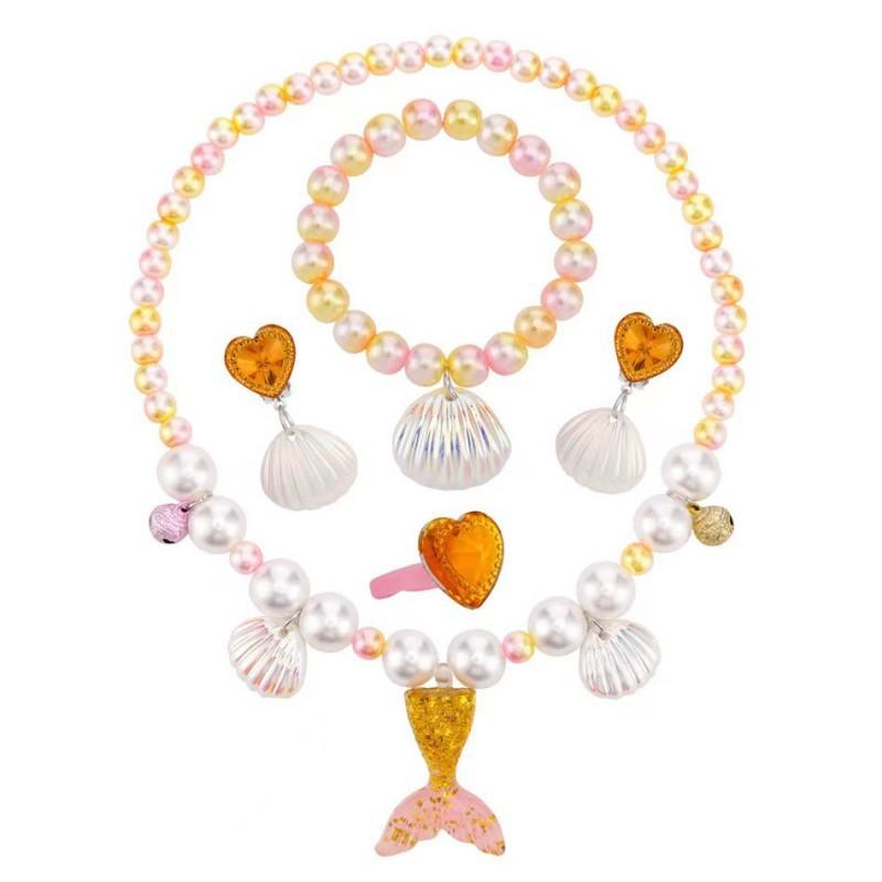 5Pcs/Set Mermaid Pearl Shell Necklace Pendant Earrings Rings Set Girl Princess Birthday Party Decorations Little Mermaid Accesso