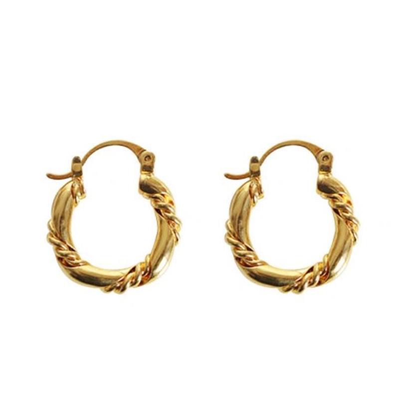 European Cable Knit Texture Gold Plated Titanium Steel Stud Earrings for Women - Chic Cold Style Fashion Accessory