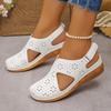 Summer Ladies' Adjustable Velcro with Wedge Heel Sandals - Breathable Thick Sole Anti Slip Comfortable Closed Toe Design Strap Shoes