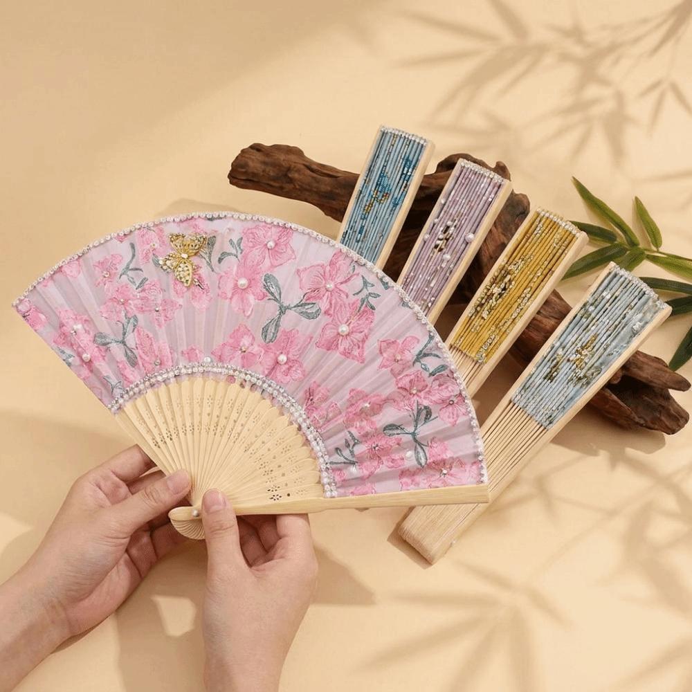 Portable Pearl Folding Fan Butterfly Handmade Fan Vintage Decorative Fan  Home Ornament