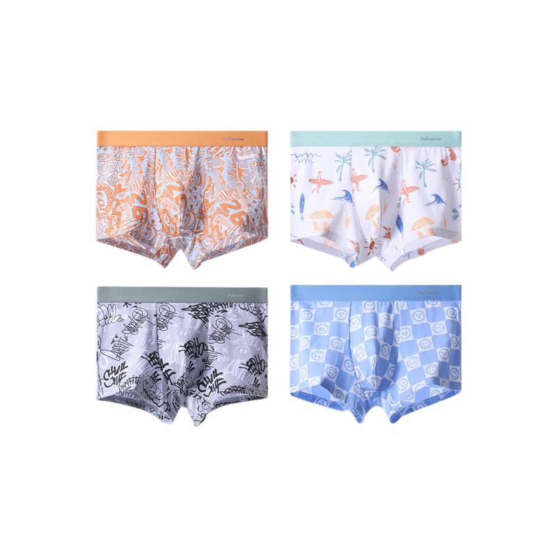 MiiOW Men's Printed 7A Antibacterial Cotton Underwear 4-Pack