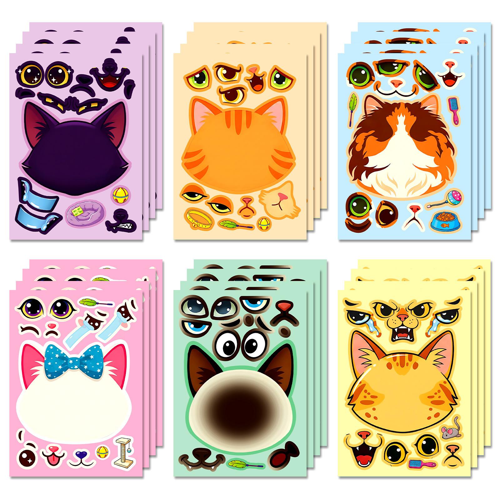 

6/12 Pcs Large Cartoon Cat Face Puzzle DIY Game Stickers for Scrapbook Desk Toy Shelf Furniture Fun Decals