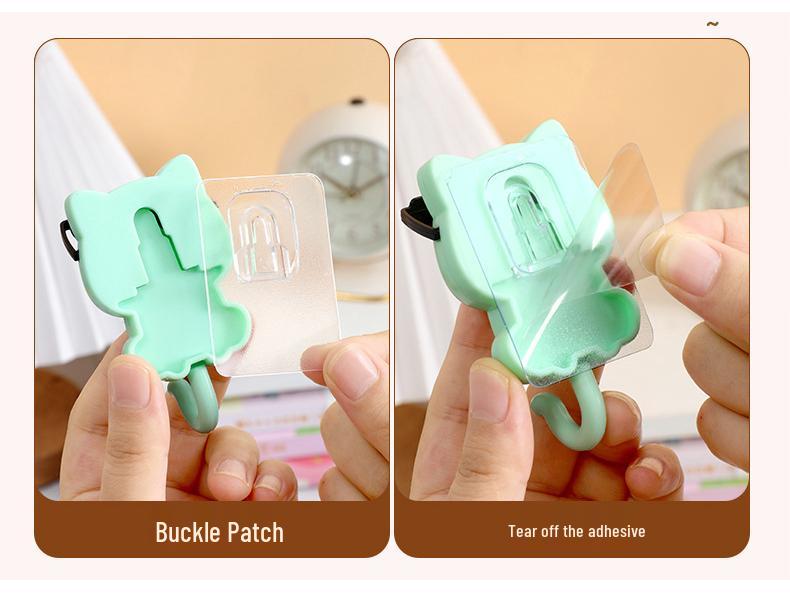 Rotating Black Cat Adhesive Wall Hook for Coats, Keys, and Hats - No-Drill Installation
