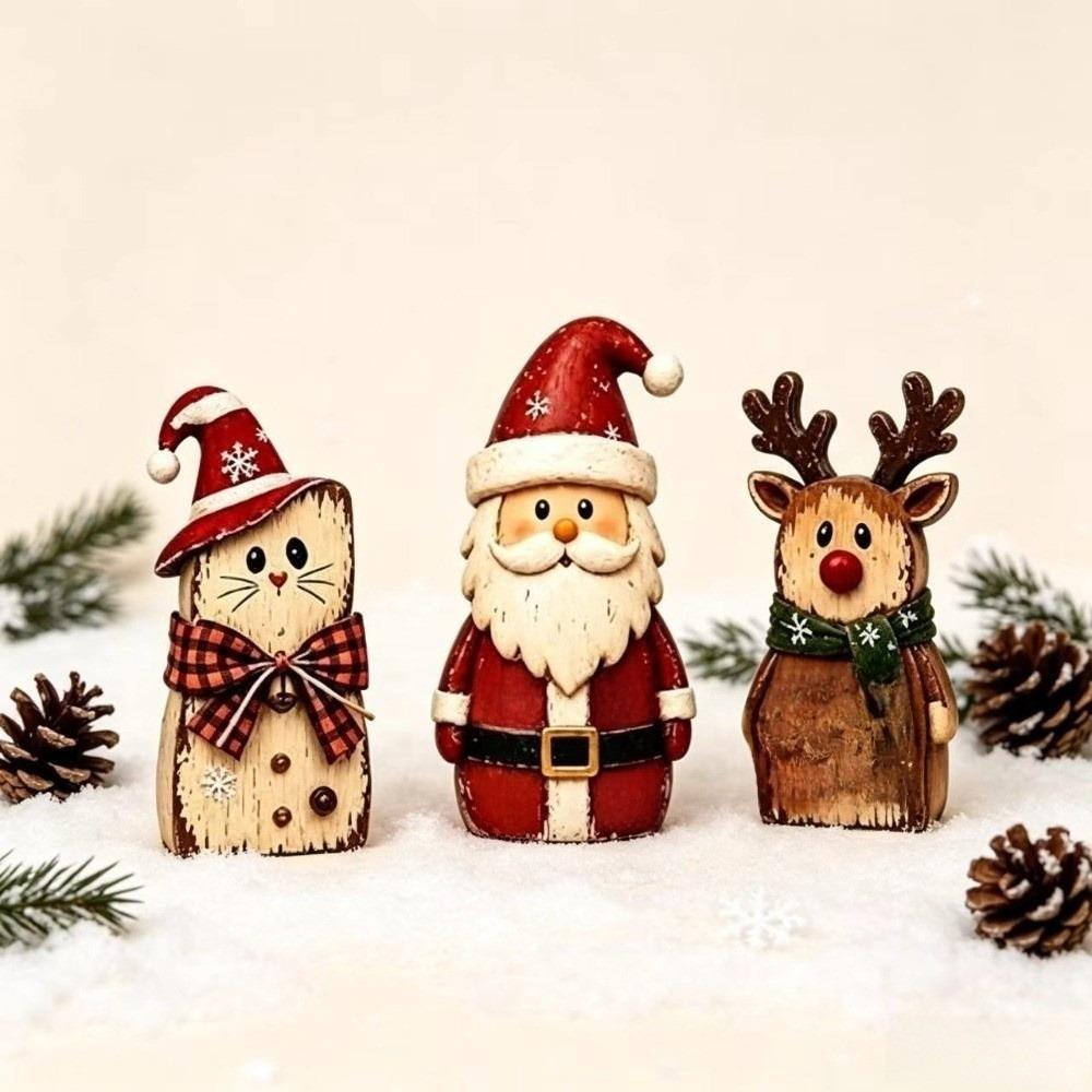 1/3pcs Reindeer Christmas Ornaments Cat Xmas Desktop Ornaments Santa Claus Figurine Decor Office