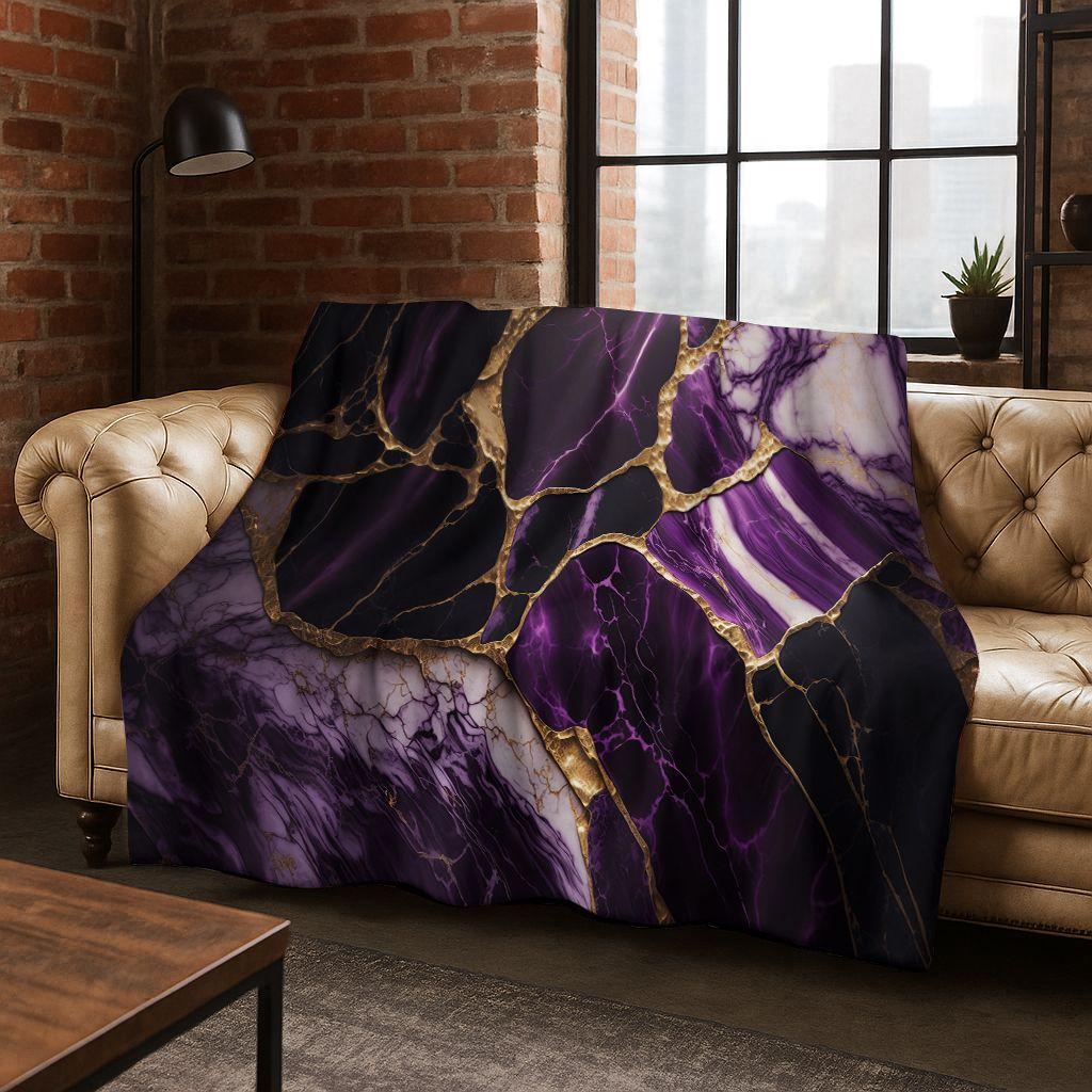 Luxurious Black Green Gold Marble Colorful Stone Texture Art Flannel Blanket,Cozy Soft Throw Blanket for Home Bedroom Bed Sofa
