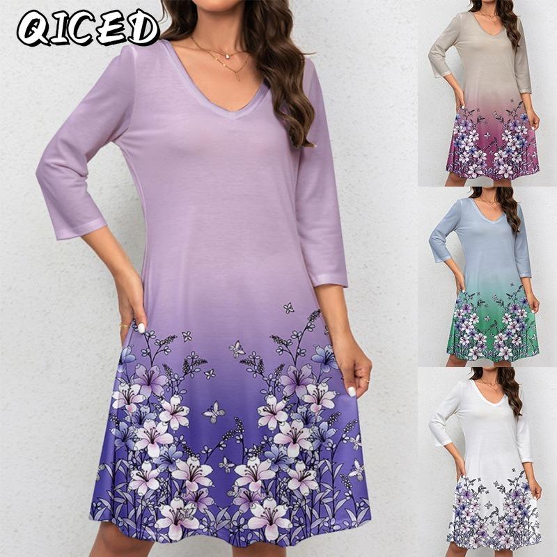 QICED Fashion Autumn Winter Long Sleeve O-Neck Casual Dresses