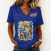 Women's Casual V-Neck Short Sleeve Letter Print Pullover Top for Summer