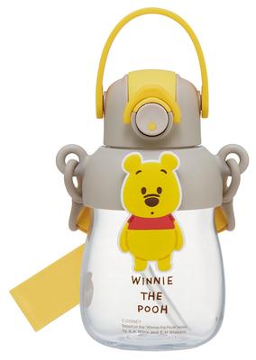 Skater Disney Winnie the Pooh Water Bottle with Rubber Locking and Shoulder Strap Mascot, Straw, 650ml, One-Push Open, Function, Handle, (PRMC7ST-A)