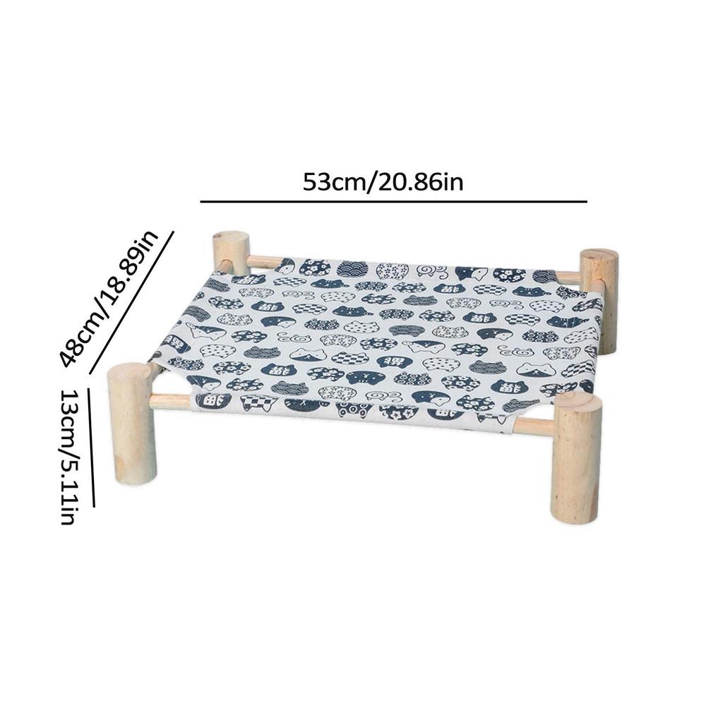 Pet Hammock Bed Freestanding Elevated Cat Dog Solid Wooden House For Sleeping Cooling In Summer Washable Detachable Pet Supplies