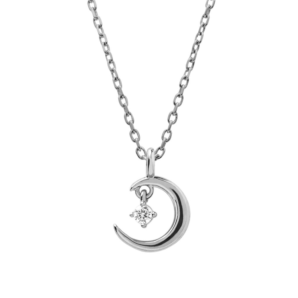 Moon Cute Platinum Necklace Made In Italy Azuki Chain Zirconia Silver 925 Birthday Present Gift Popular Adult Gift BOX Included [Matthewmark] Women's