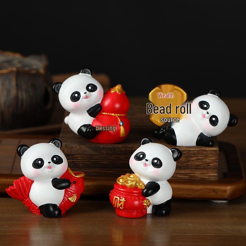 Panda Lion Dance Resin Figurine: Cute Home or Office Decor