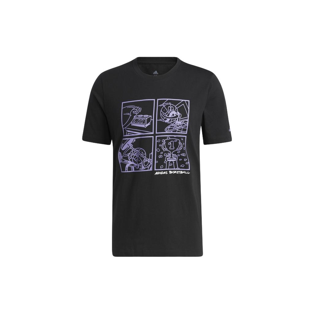 Adidas Cartoon Pattern Basketball Sports Pullover Short Sleeve T-Shirt Men Tops Black HF8164