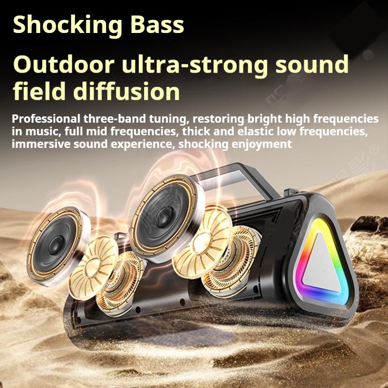 Shocking Bass Colorful Light Effect Bluetooth 5.0 Speaker With 2 Mics Portable Subwoofer Wireless Subwoofer Boombox Home Karaoke