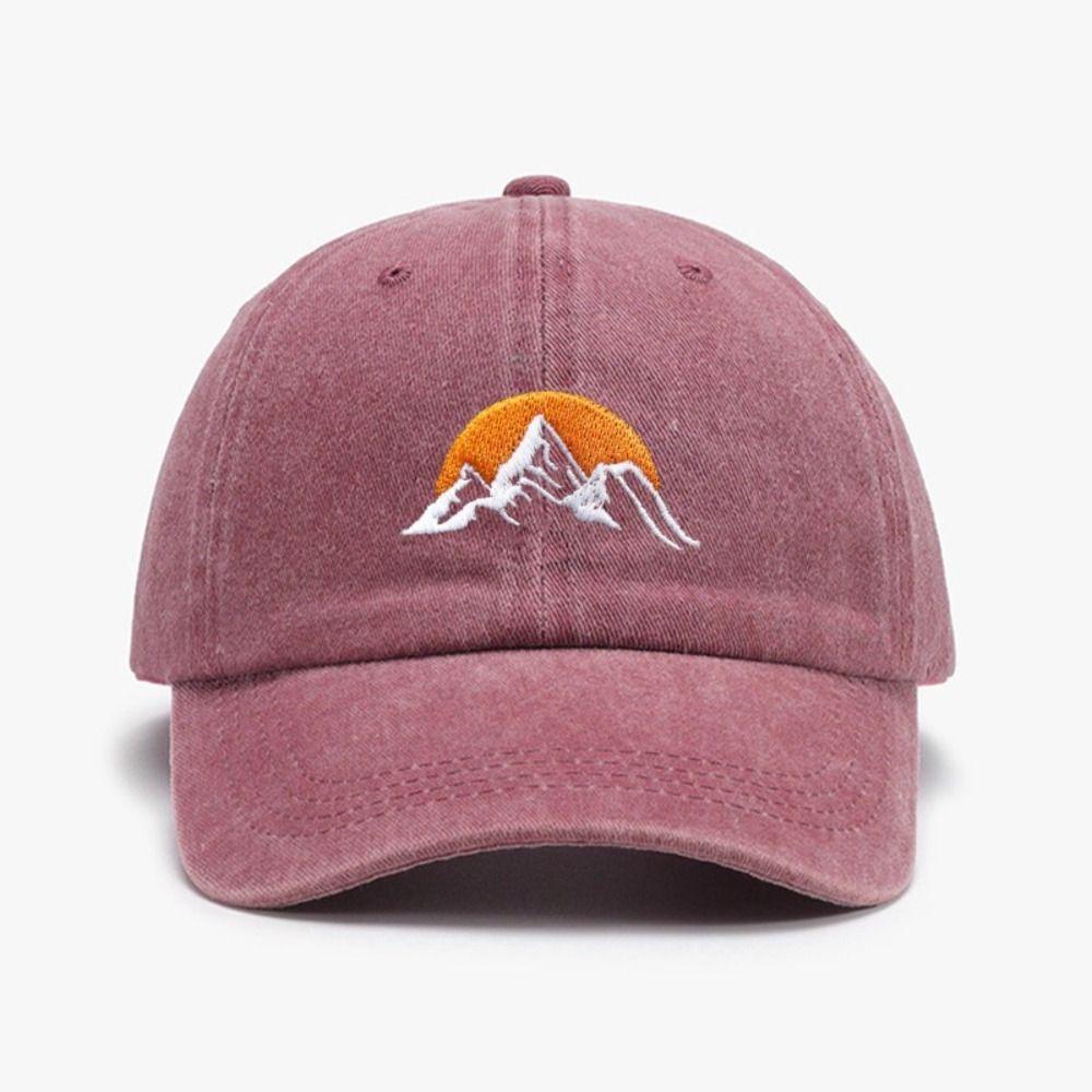 Sunset Pattern Embroidery Baseball Cap Washed Cotton Baseball Hats Retro Peaked Cap  For Man Women