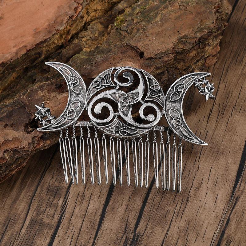 1pc Novel Celtic Triple Moon Hair Comb Antique Finish Intricate Pagan Wiccan Vibes Ideal Boho Ritual Styles Mystical Fashion