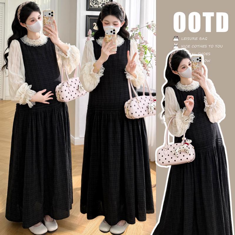

Spring French Lace Shirt & Maternity Plaid Vest Dress Set M [90-115 jin]