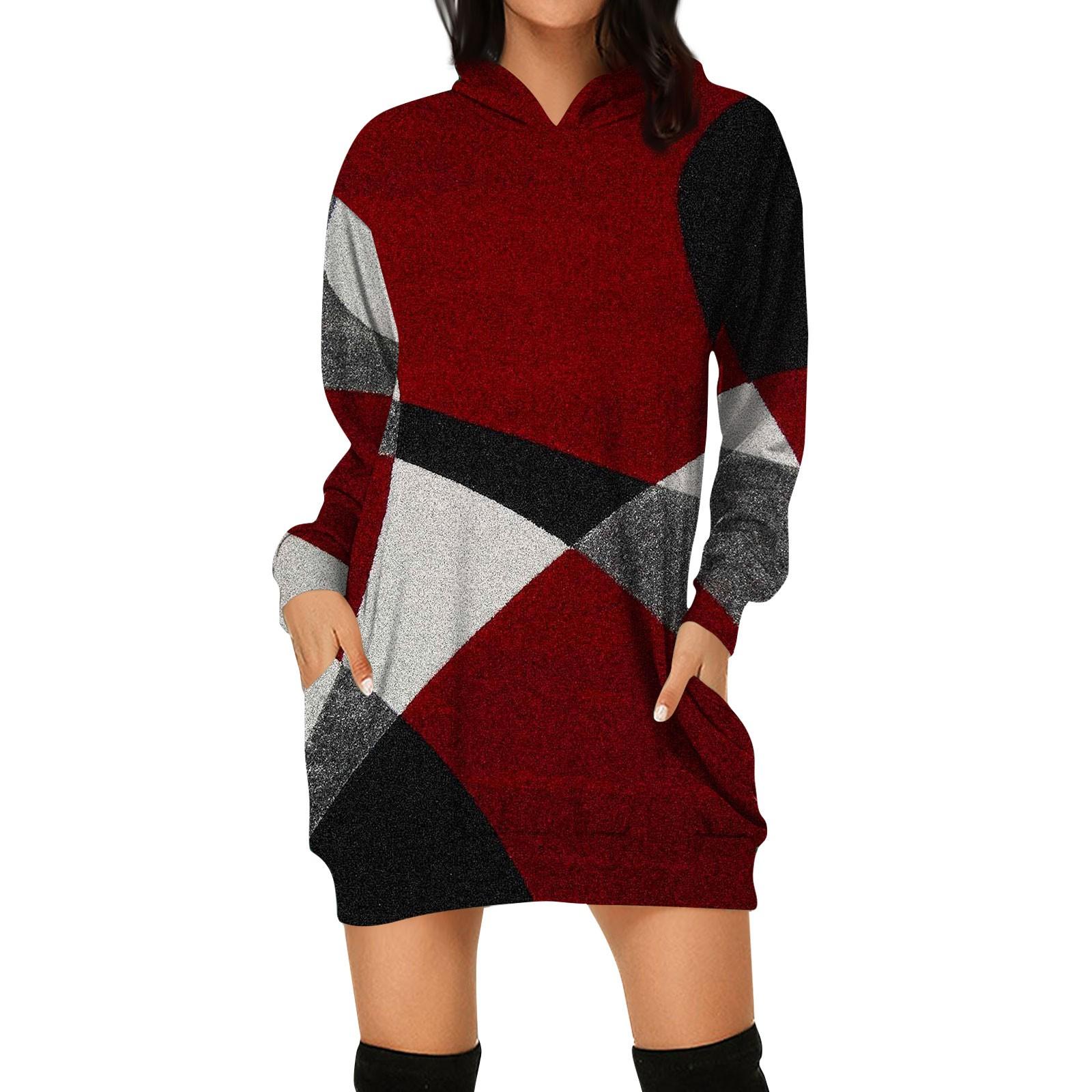 

Женское осеннее и зимнее платье-толстовка с капюшоном, платье с принтом на Хэллоуин XXL винный