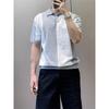 Ice Silk Short Sleeve T-Shirt for Men Korean Style Trendy New Summer Color-Block Personality Tee Slim Fit Knitted Round Neck Short T-Shirt for Men