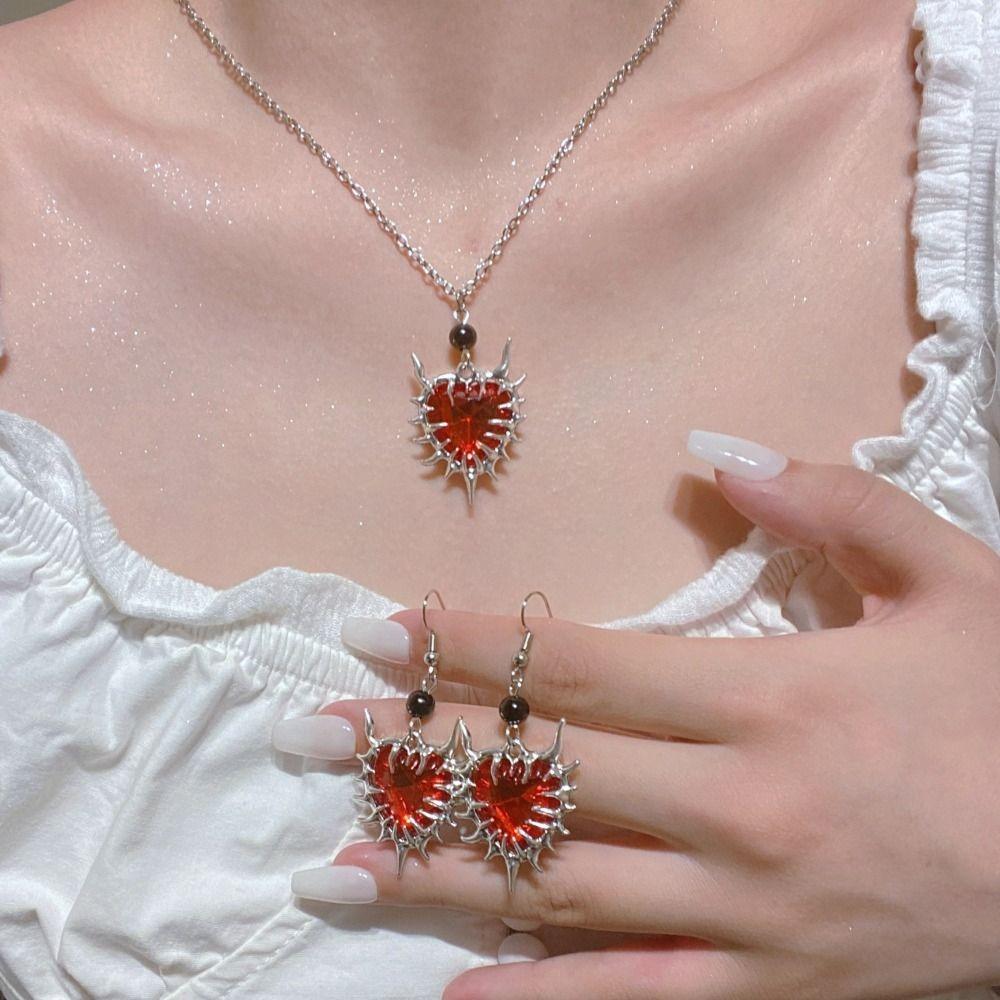 Zinc Zinc Alloy Black Necklace Earring Set Luxury Dangle Earrings Set Thorn Love Pendant Necklace  Gift
