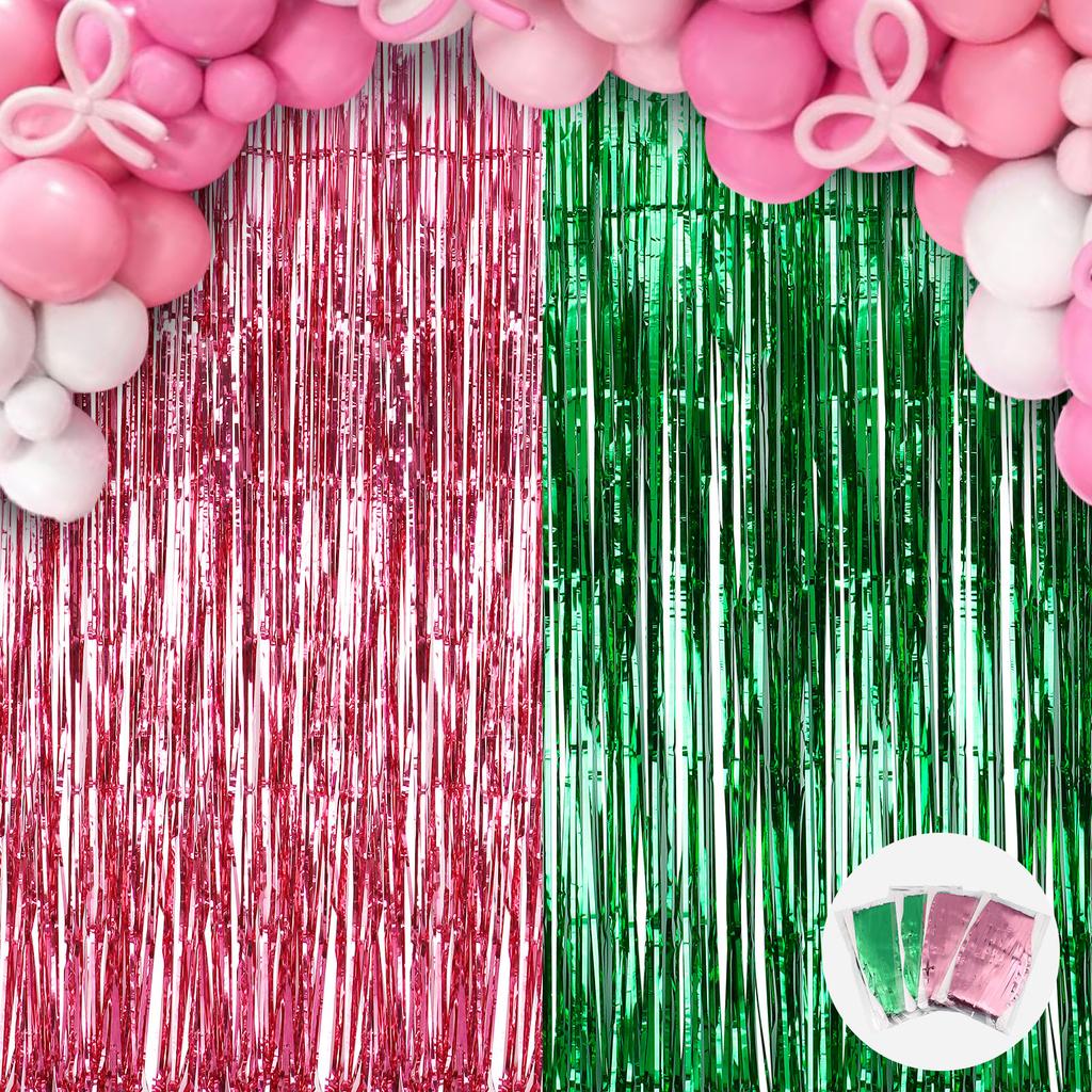 Confezione da 4 3,28 X 8,2 piedi Tenda a Frange in Lamina di Tinsel Verde e Rosa Coriandoli Scintillanti Sfondo Decorazione per Feste a Tema Wicked