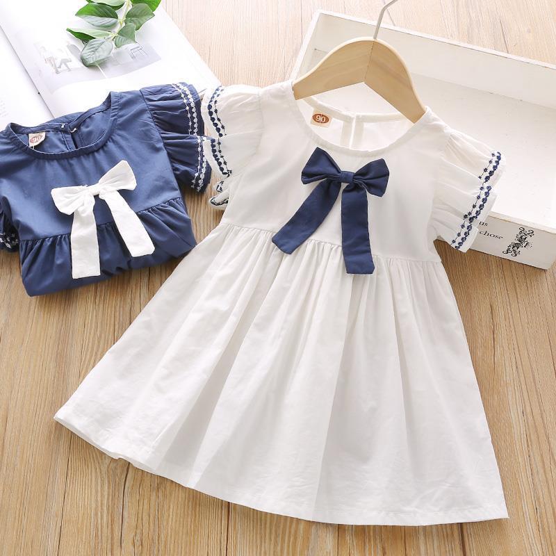 Summer Baby Girl Princess Dress Casual Fashion Baby Girl Flying Sleeve Bowknot Princess Dress Kids Clothing For 1-6 Years Old