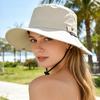 Chapeau seau de protection solaire avec mentonnière coupe-vent, Chapeau de pêche d'extérieur à large bord pour hommes femmes