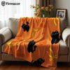 Black Cat Yellow Bow Anime Cartoon Flannel Blanket Soft Warm Throw for Bedroom Sofa Car Kids Holiday Gift