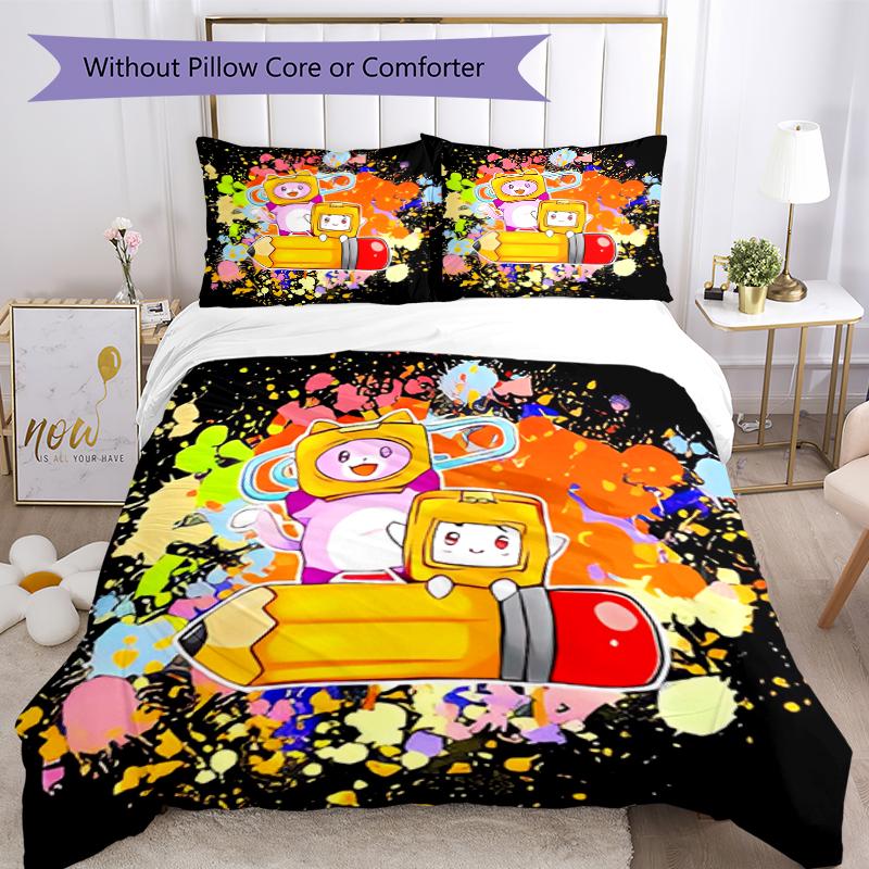 3pcs Lankybox Foxy and Rocky3 Pattern Bedding Set Duvet Cover Set Includes Duvet Cover &pillowcases, Perfect All Season Bedroom Decoration & Gift