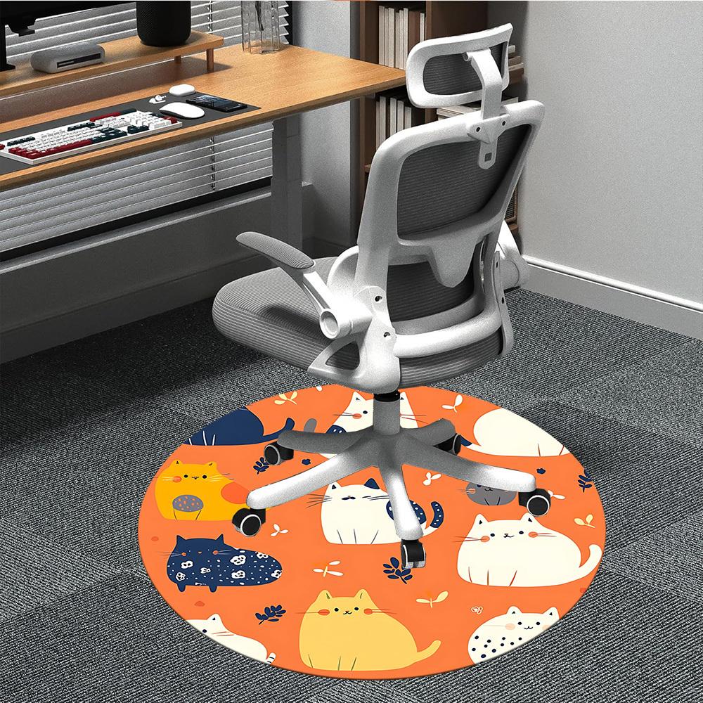 1 Stück Katzenmuster Büro Runder Teppich, Unter Bürostühlen Schlafzimmer Wohnzimmer Heimdekoration, Zimmer Deko