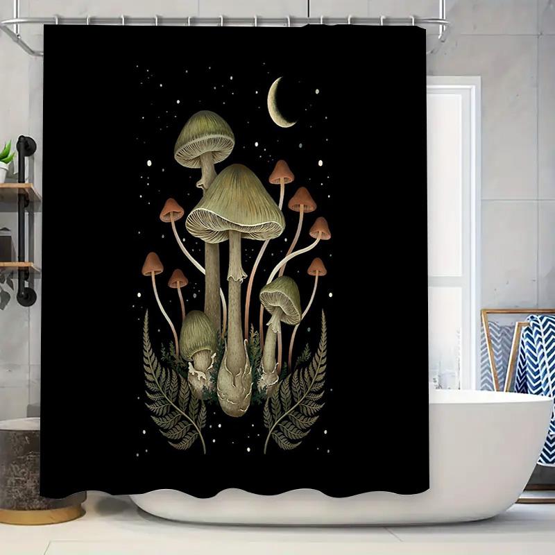 

Mushroom Forest Shower Curtain Woodland Nature Decor Cottagecore Bathroom Set Vintage Botanical Shower Liner W60H190(CM)-1 Pcs