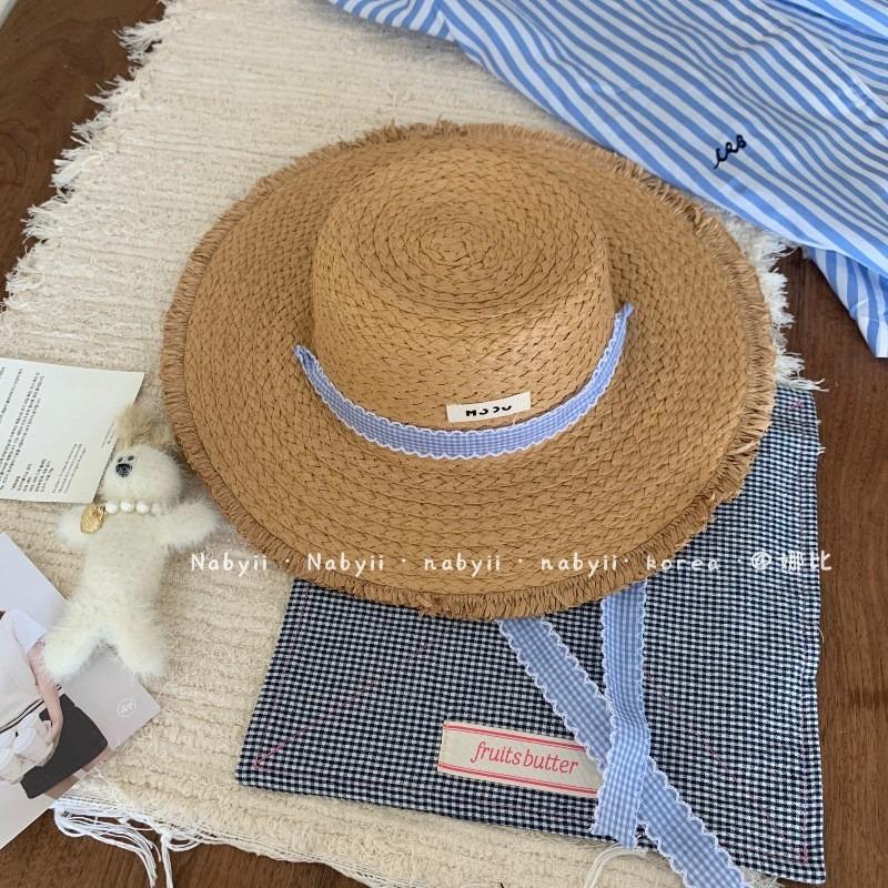 Straw Hat Women's Summer Beach Hat Sun Protection UV Protection Sun Hat Large Brim Straw Visor