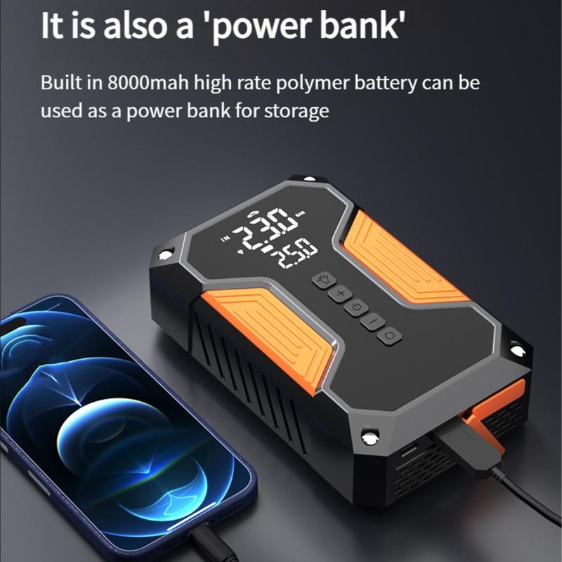 Car Jump Starter with Air Compressor, 8000mAh 12V Portable Jump Starter Car Battery Jump Box with 150PSI Tire Inflator